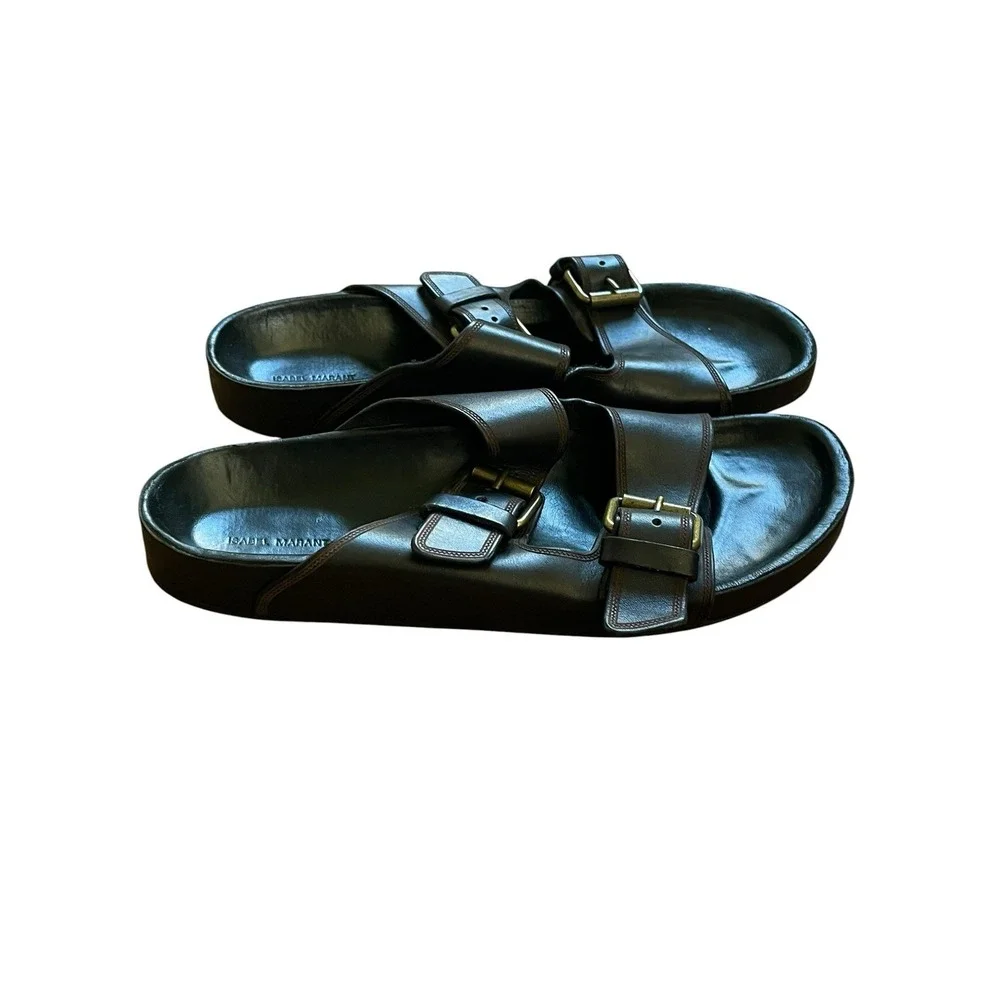 Isabel Marant Lennyo Sandals Black Leather Flat £465, Size 38 US 8